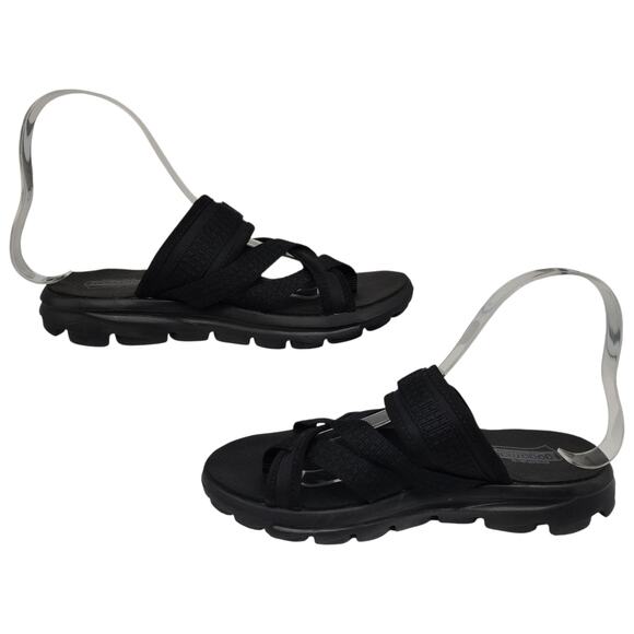Skechers Sandals Womens 7 Black Performance On the Go Strappy Hoop Loop Goga Mat - Picture 3 of 10